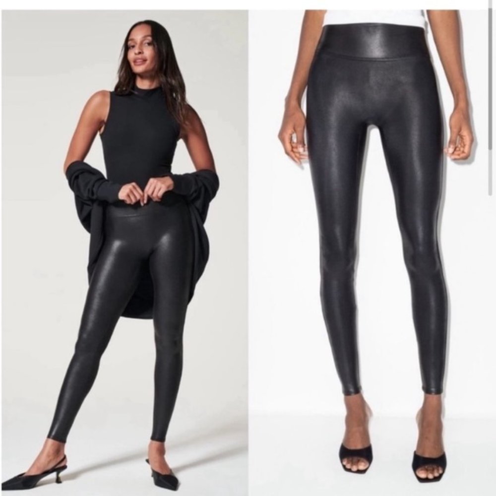Spanx Faux Leather Black Leggings - Large